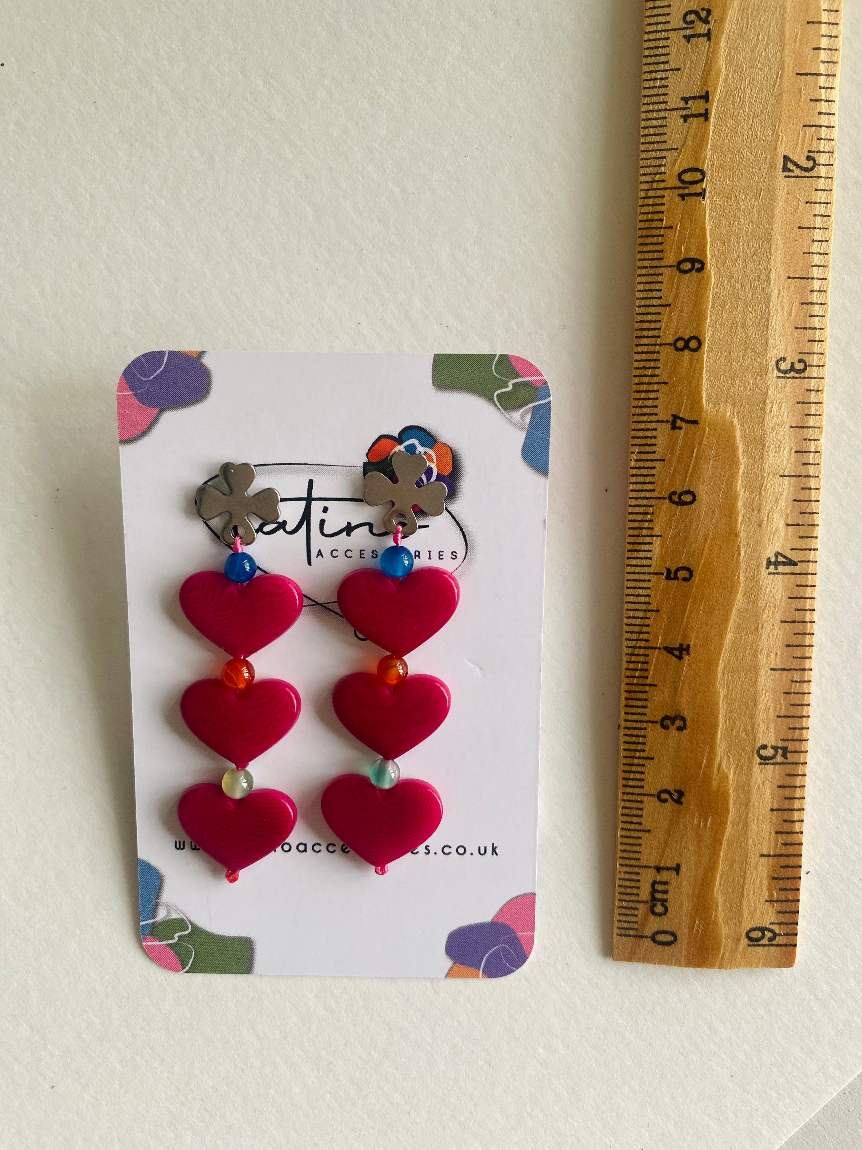 Three hearts earrings - Pink